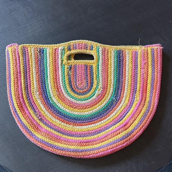 Colorful Rainbow Half-Moon Woven Straw Tote Fabulous MJ NY - Picture 2 of 8